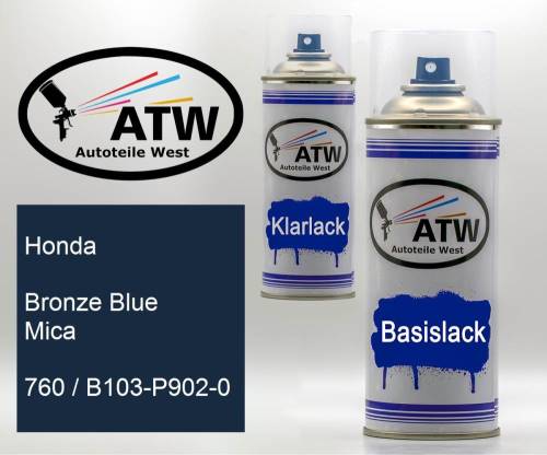 Honda, Bronze Blue Mica, 760 / B103-P902-0: 400ml Sprühdose + 400ml Klarlack - Set, von ATW Autoteile West.